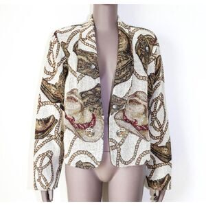 Vintage Cotton Blazer Medium Western Cowboy Print Jacket 80s 90s Boho Chic Rare